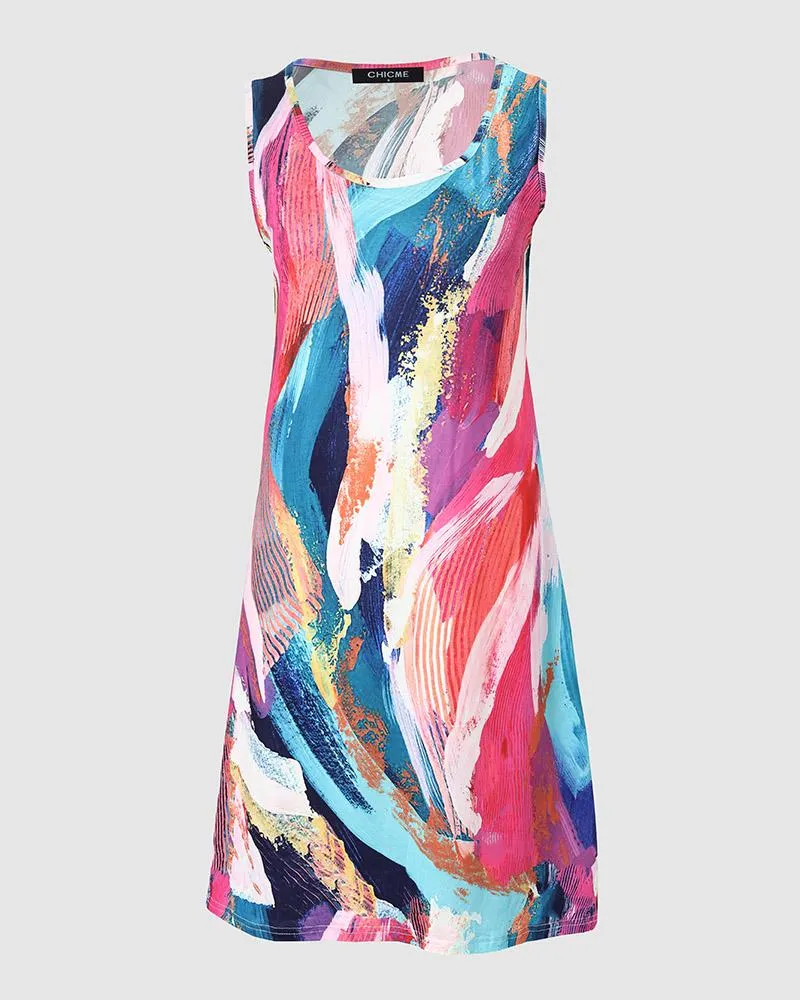 Allover Print Casual Tank Dress