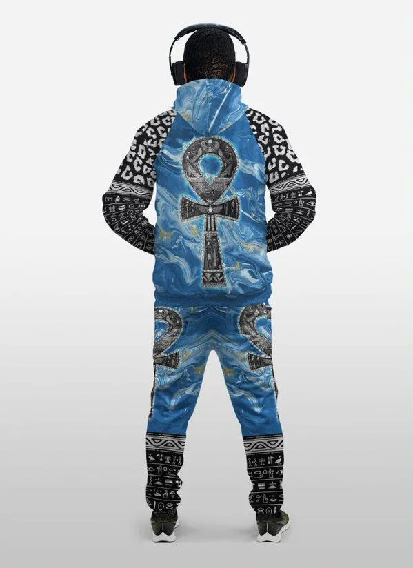 Ankh On Blue Marble All-over Hoodie And Joggers Set