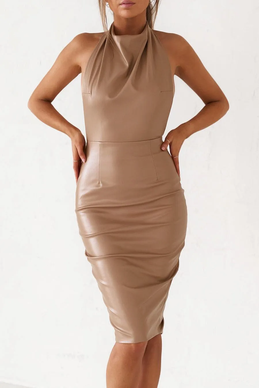 Backless Midi Dress - Matte Tan