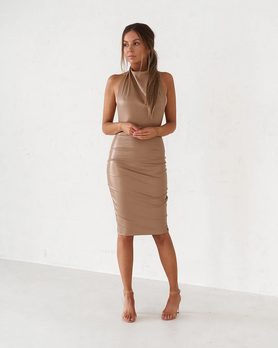 Backless Midi Dress - Matte Tan