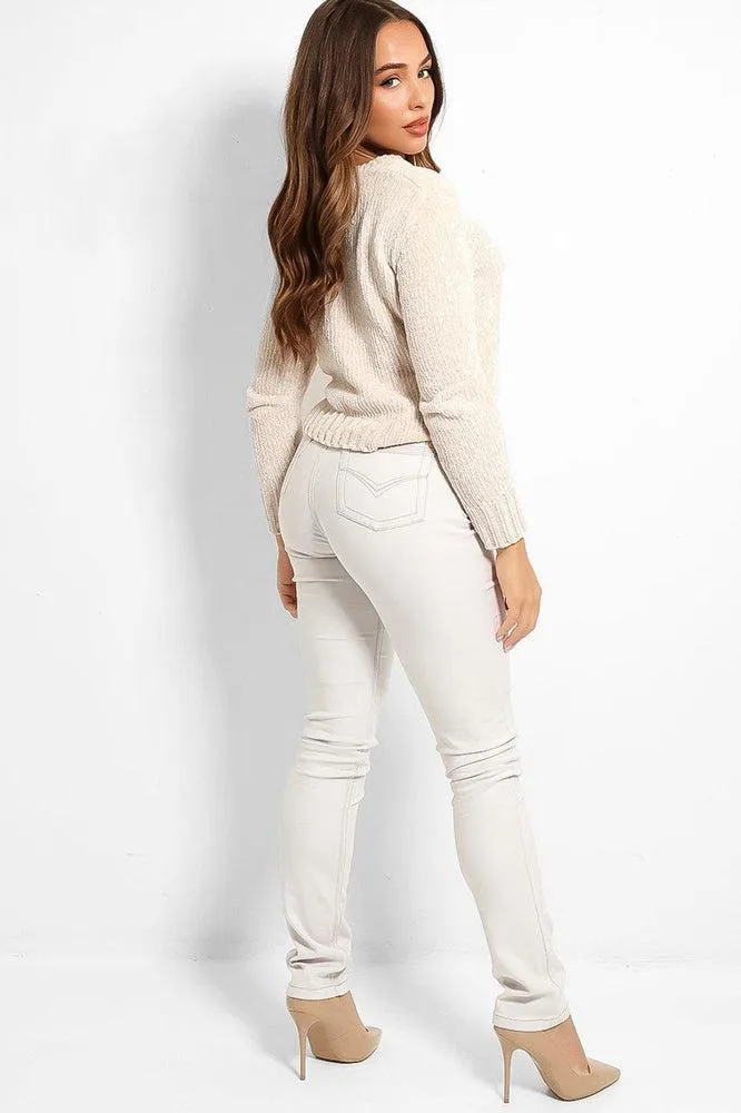 Beige High-Rise Waist Skinny Jeans