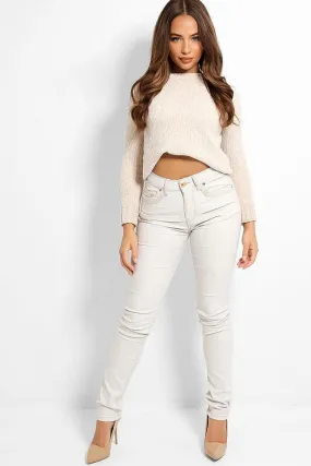 Beige High-Rise Waist Skinny Jeans