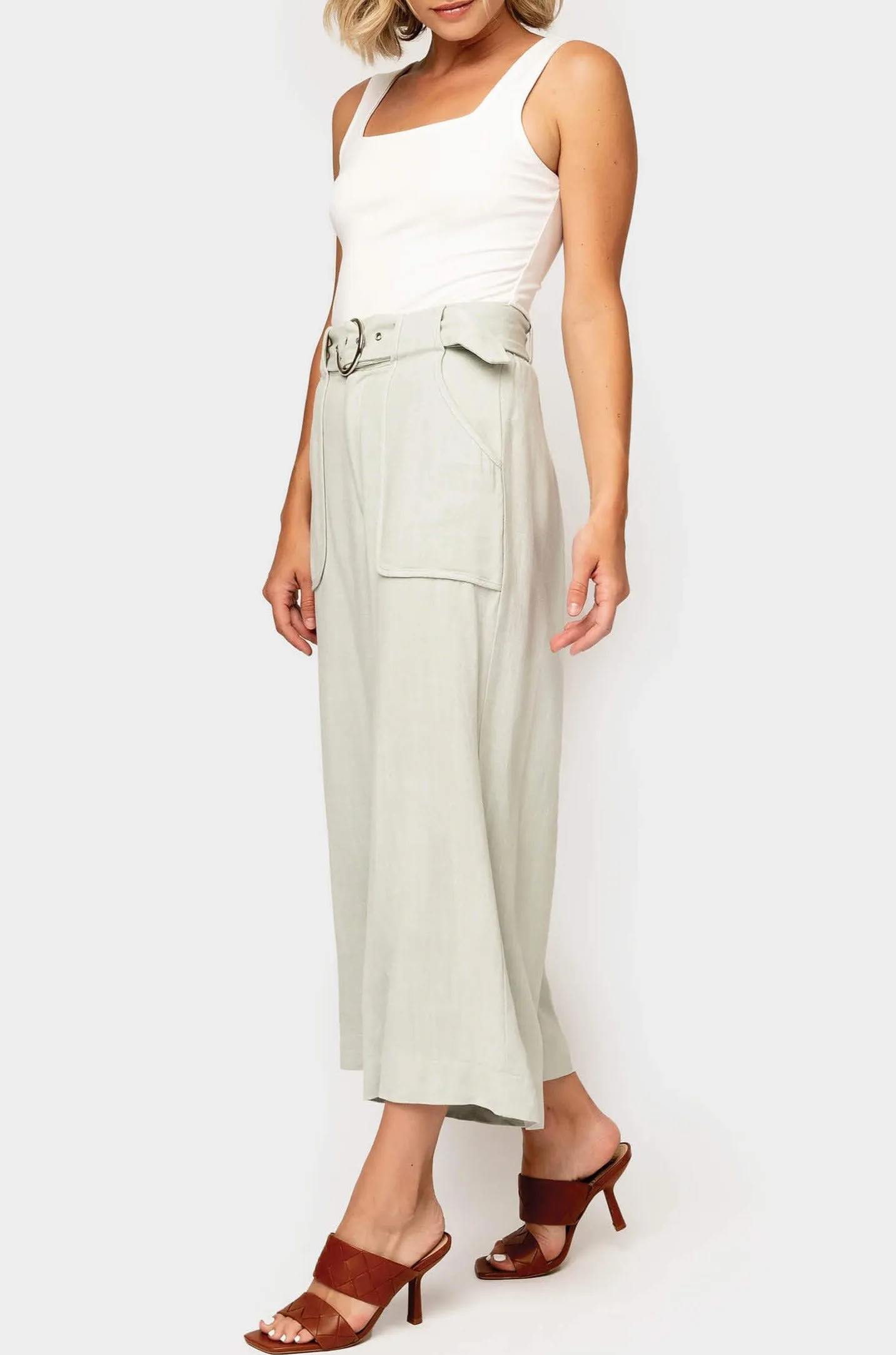 Belted Linen Cropped Trouser