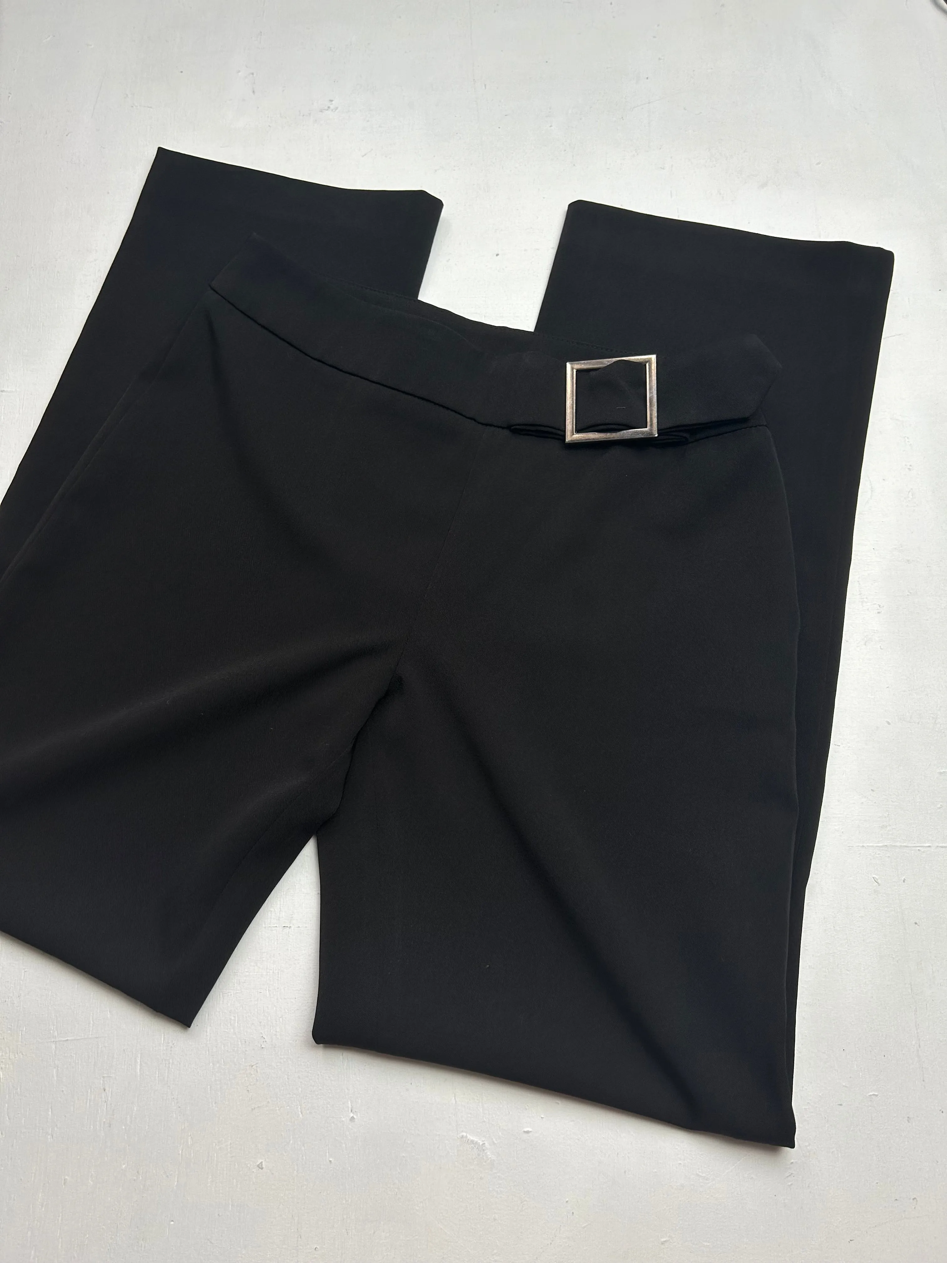 Black mid rise large office pants with buckle belt  (S)