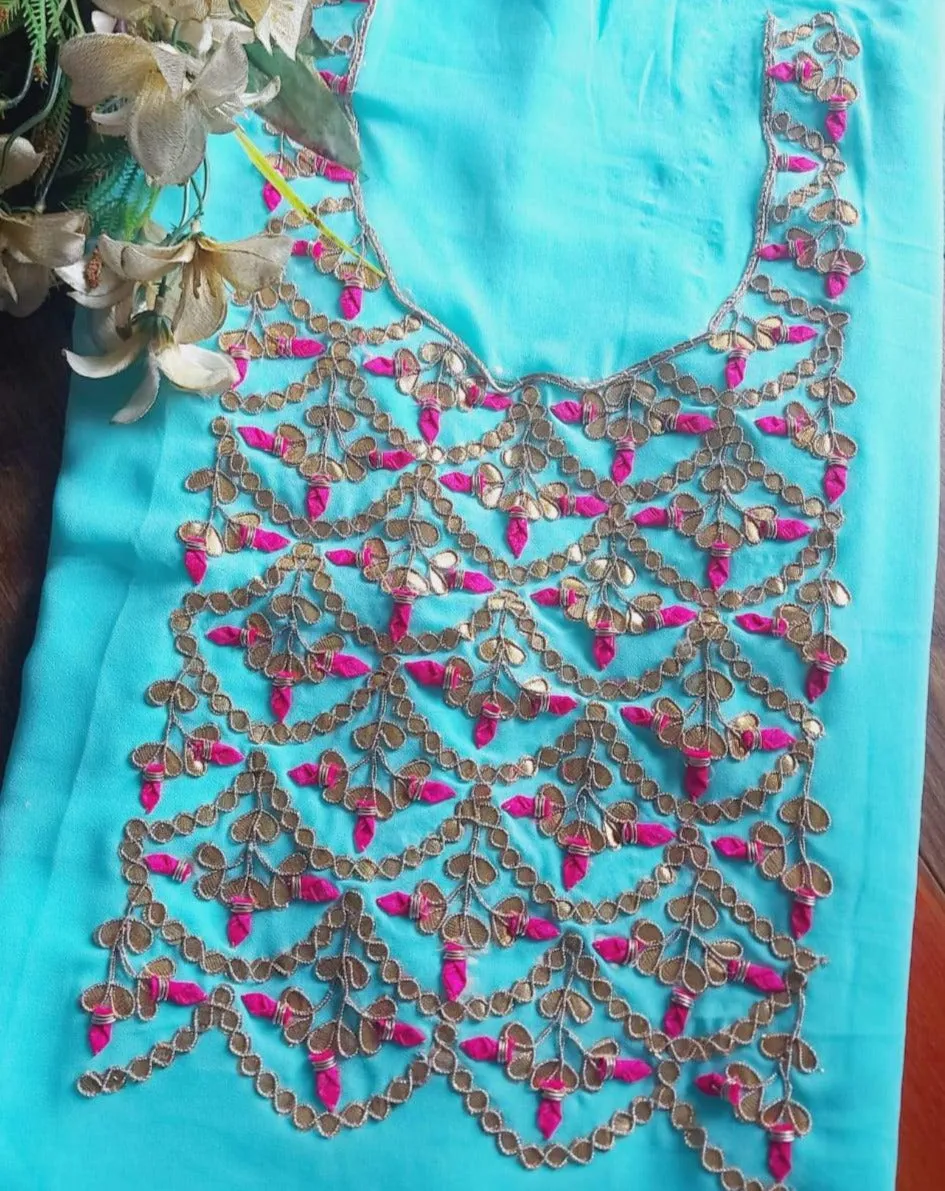 Blue Gota Patti Chanderi Kurti