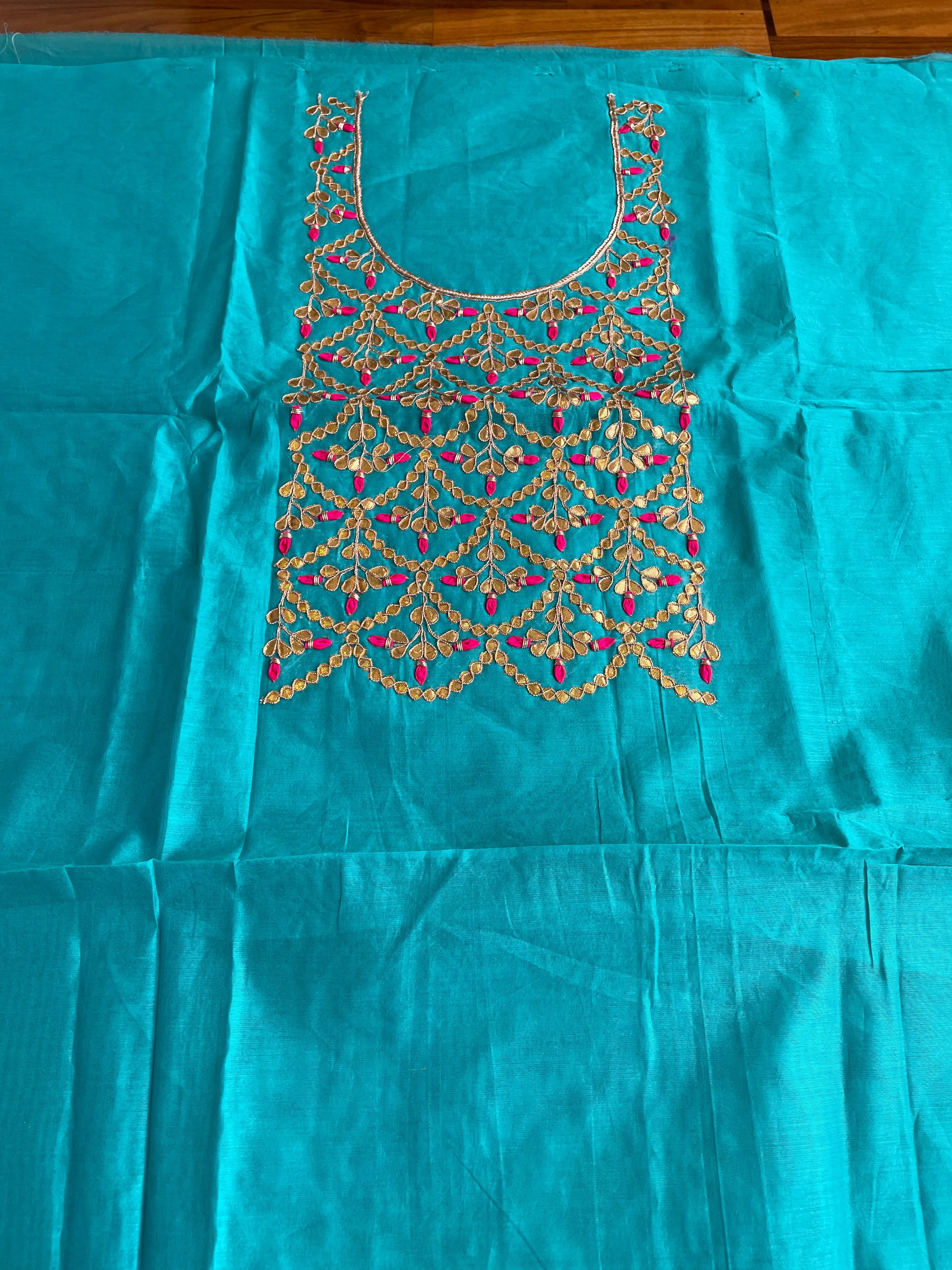 Blue Gota Patti Chanderi Kurti