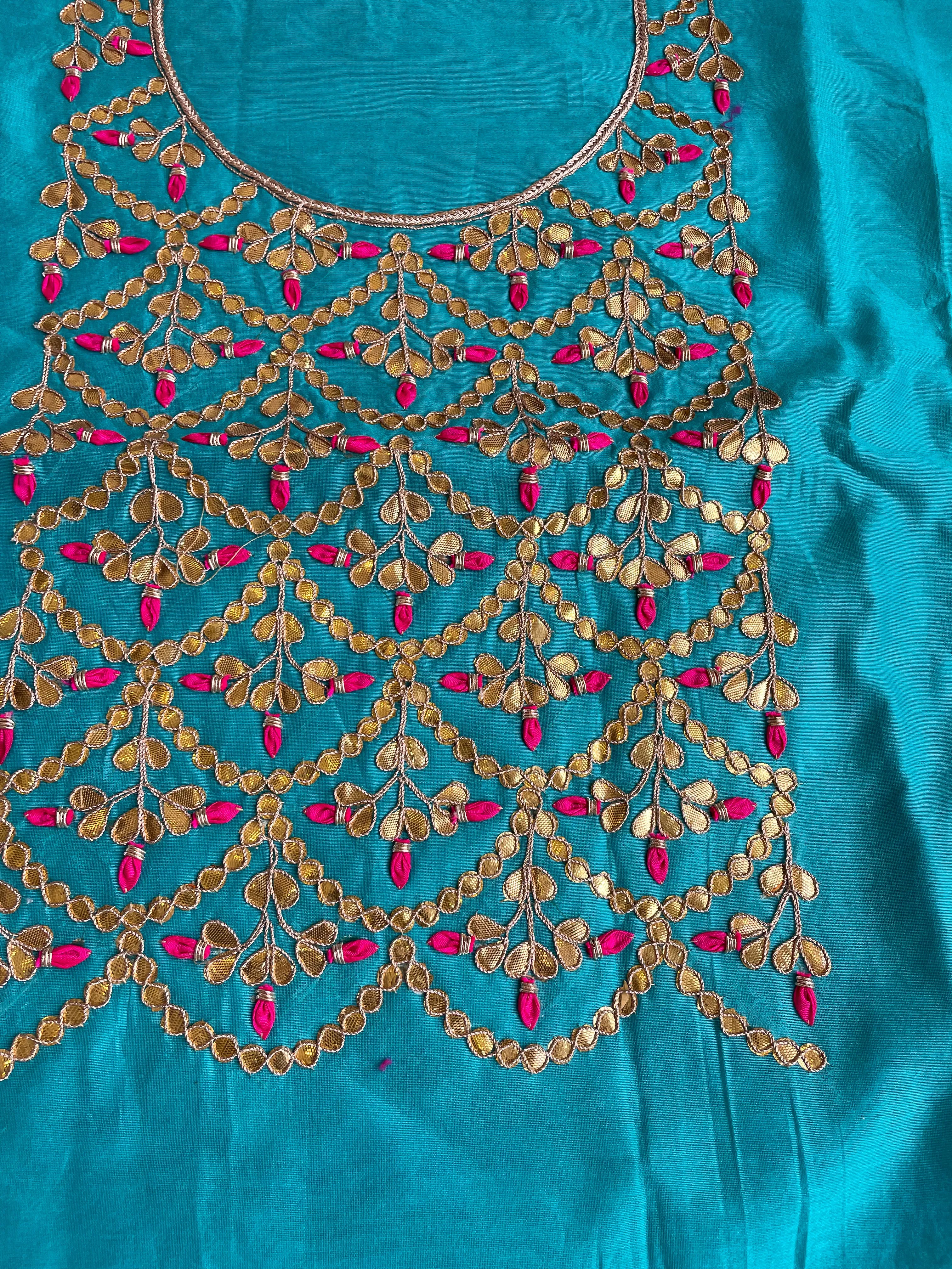 Blue Gota Patti Chanderi Kurti