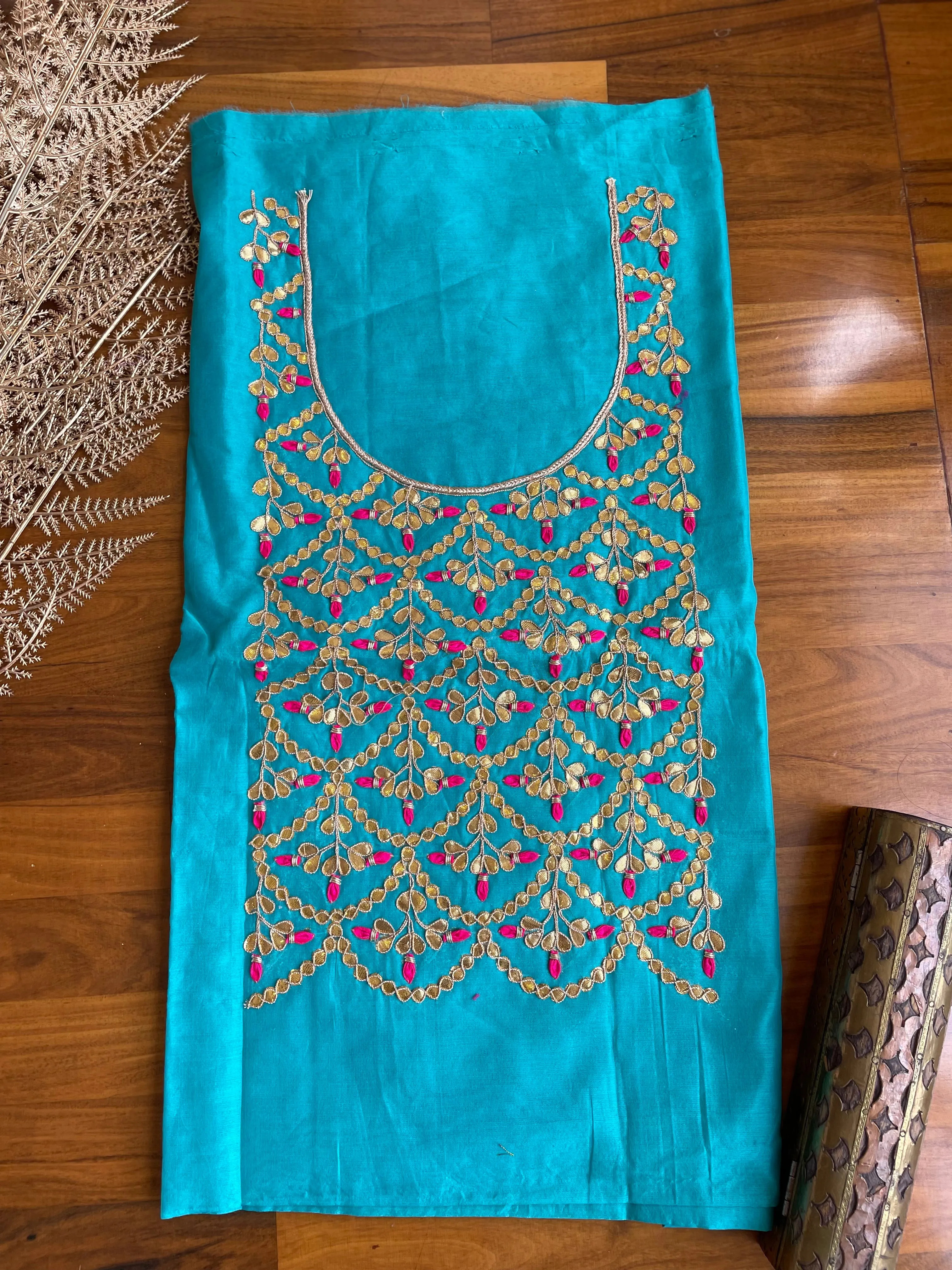 Blue Gota Patti Chanderi Kurti