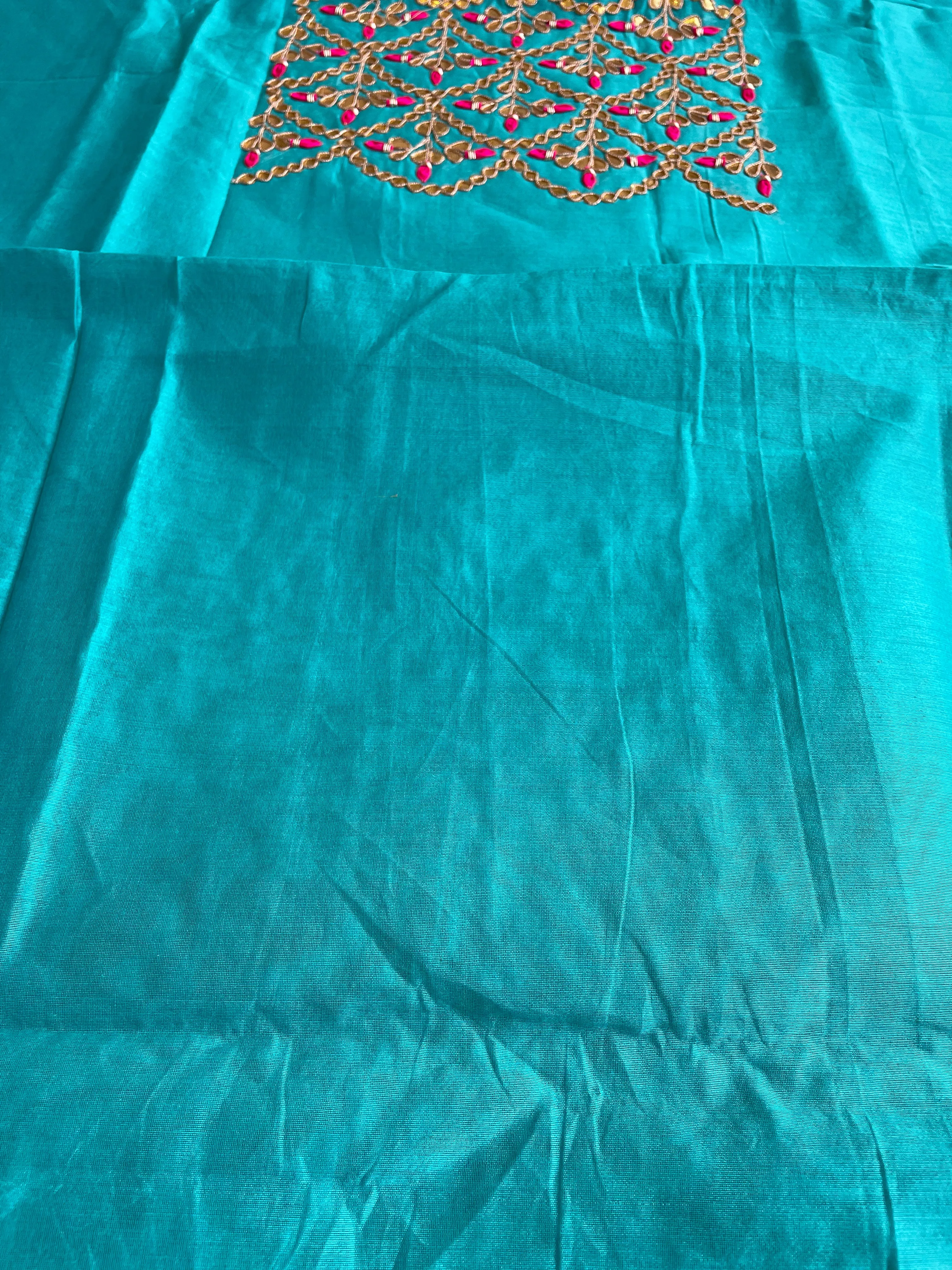 Blue Gota Patti Chanderi Kurti