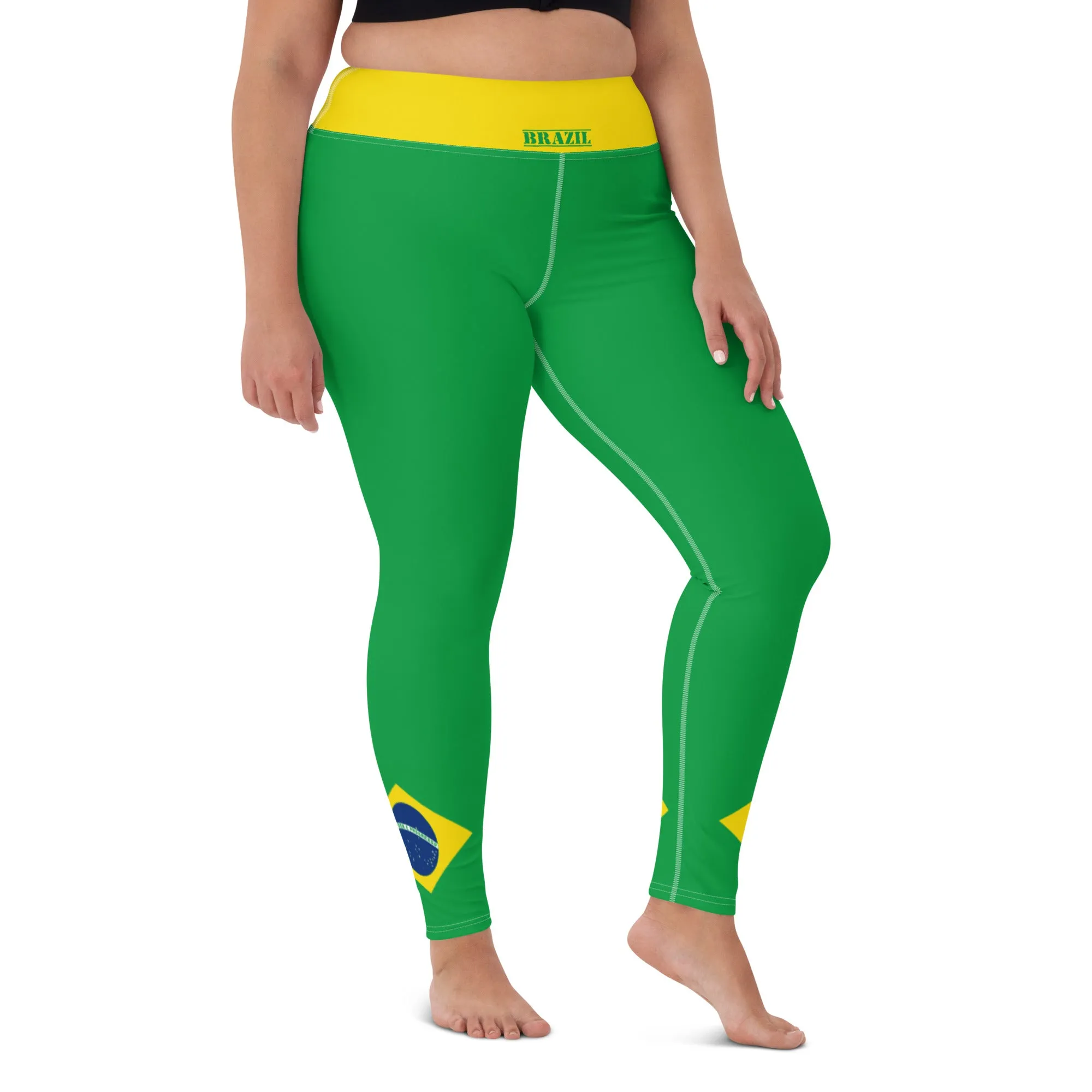 Brazil Flag Yoga Leggings With Inside Pocket