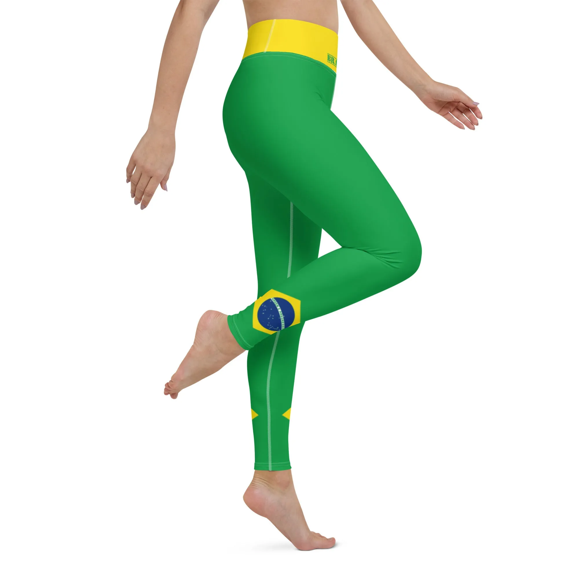 Brazil Flag Yoga Leggings With Inside Pocket