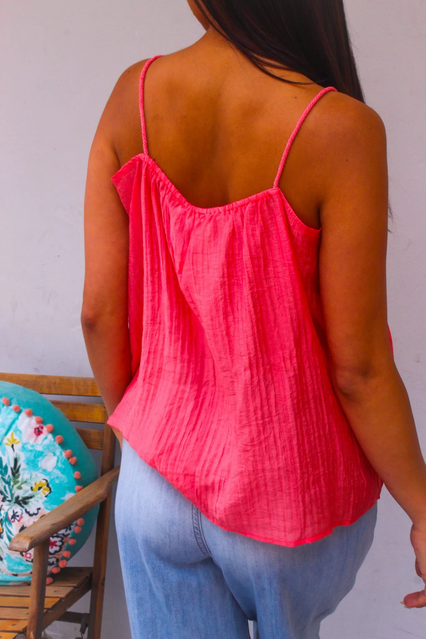 Bright Dreams Tank Top W/ Rope Tassel Ties-Coral