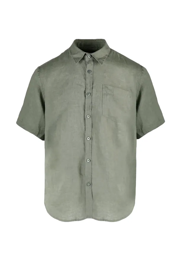 Censured men's short sleeve linen shirt SM6439TLICA 32 army green