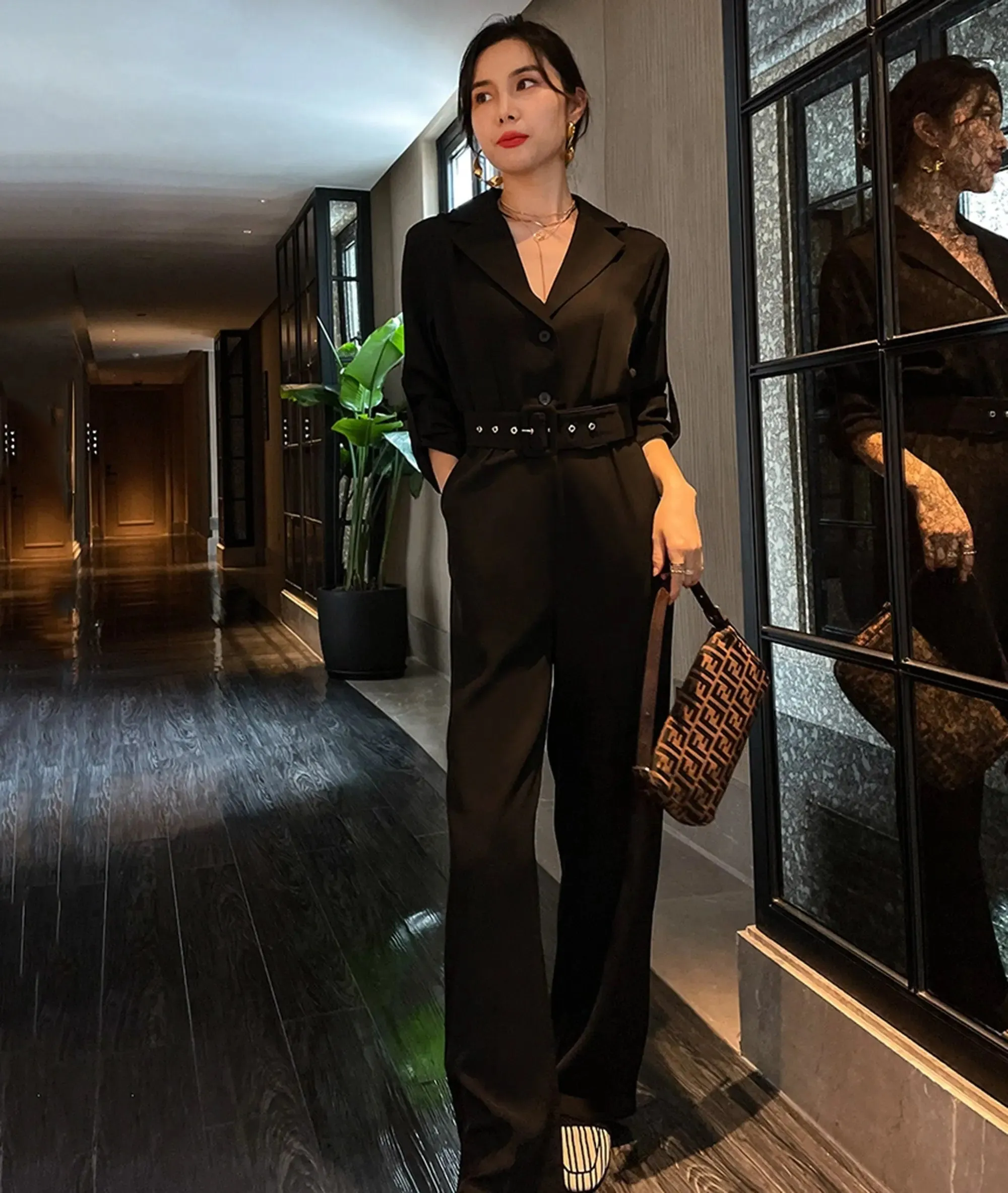 Cherry Belted Black Jumpsuit