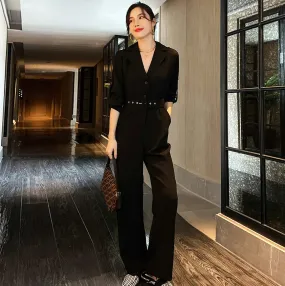 Cherry Belted Black Jumpsuit