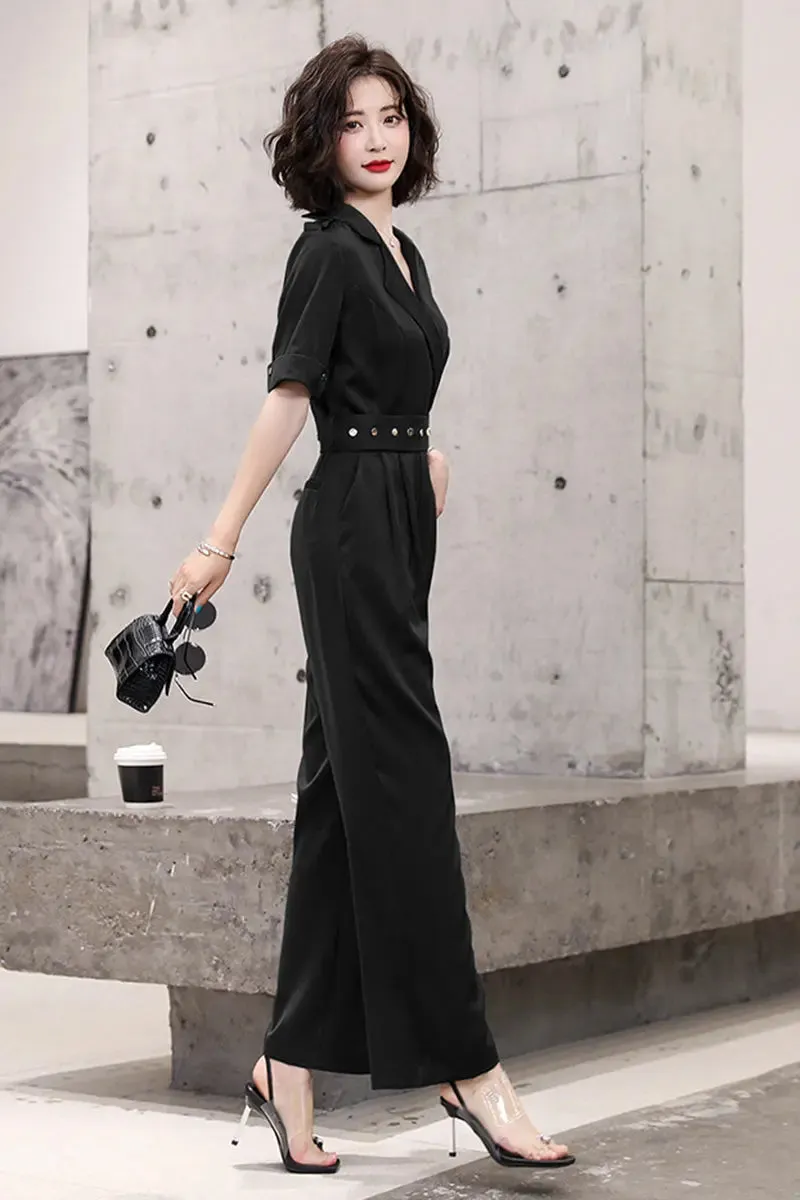 Cherry Belted Black Jumpsuit