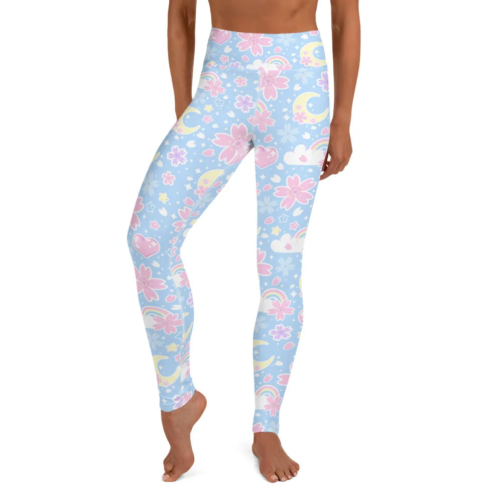 Cherry Blossom Dreams Blue Yoga Leggings