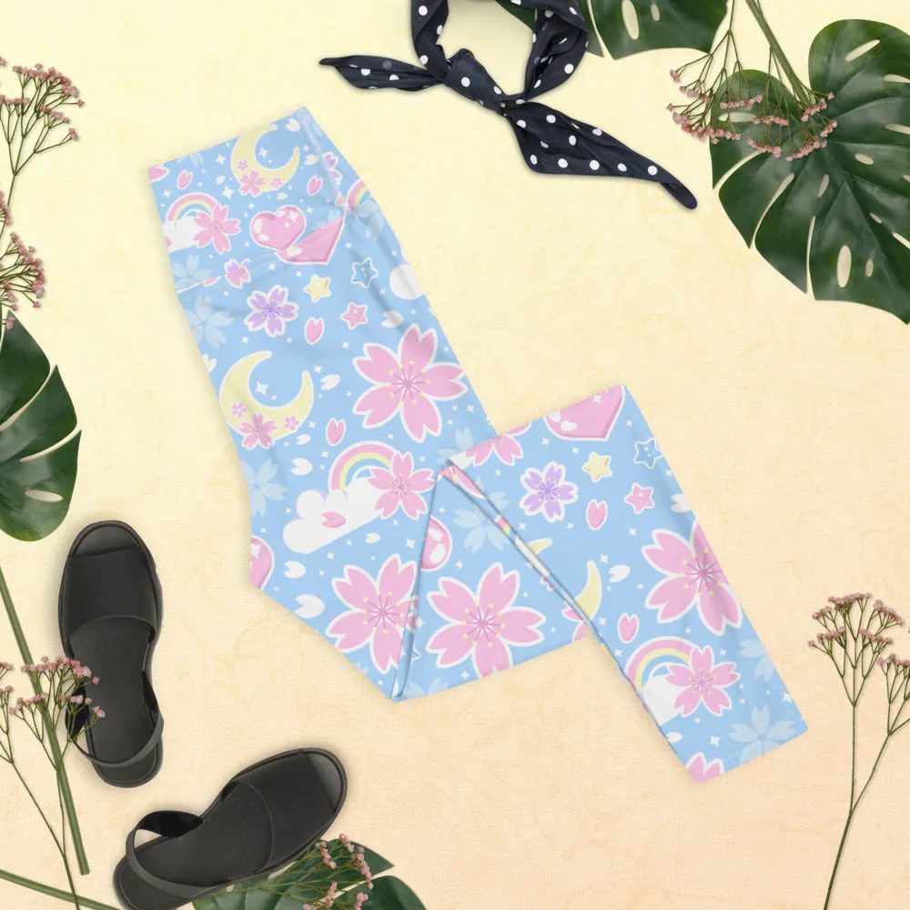 Cherry Blossom Dreams Blue Yoga Leggings