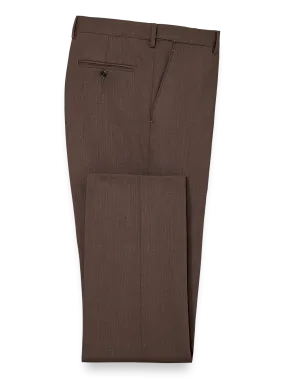 Classic Fit Essential Wool Flat Front Suit Pants - Brown