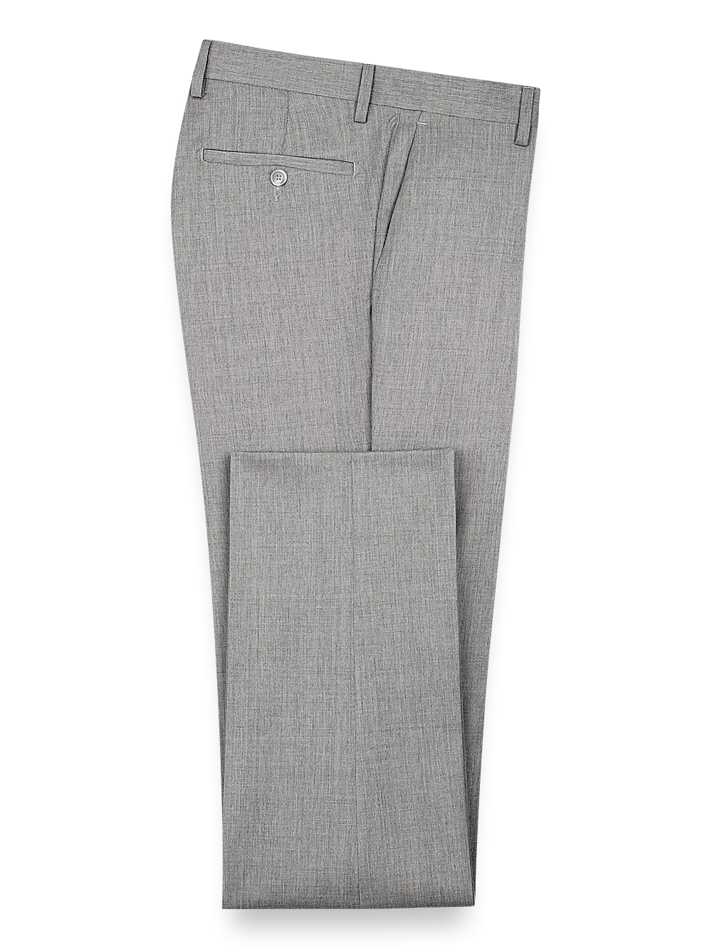 Classic Fit Wool Gabardine Flat Front Pants - Pearl Grey