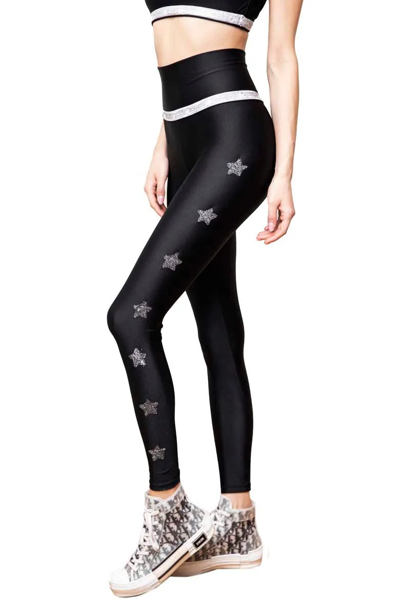 Colette Leggings a Vita Alta con Fascia e Stelle Argento