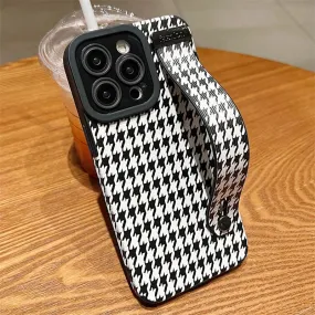 Cute Houndstooth Leather Phone Case for iPhone 14, 13, 12, 11 Pro Max, XR, X, XS, 7, 8 Plus