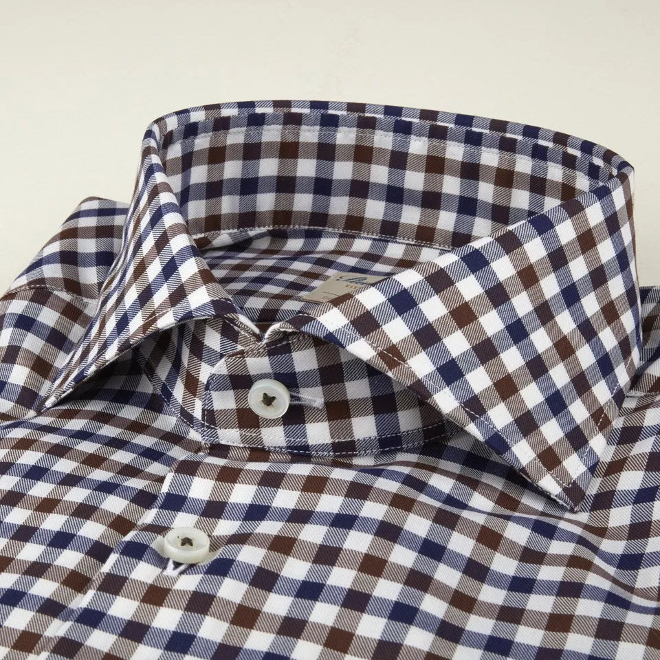 Fitted Body Casual Brown Checked Shirt Art. no: 6121118465273