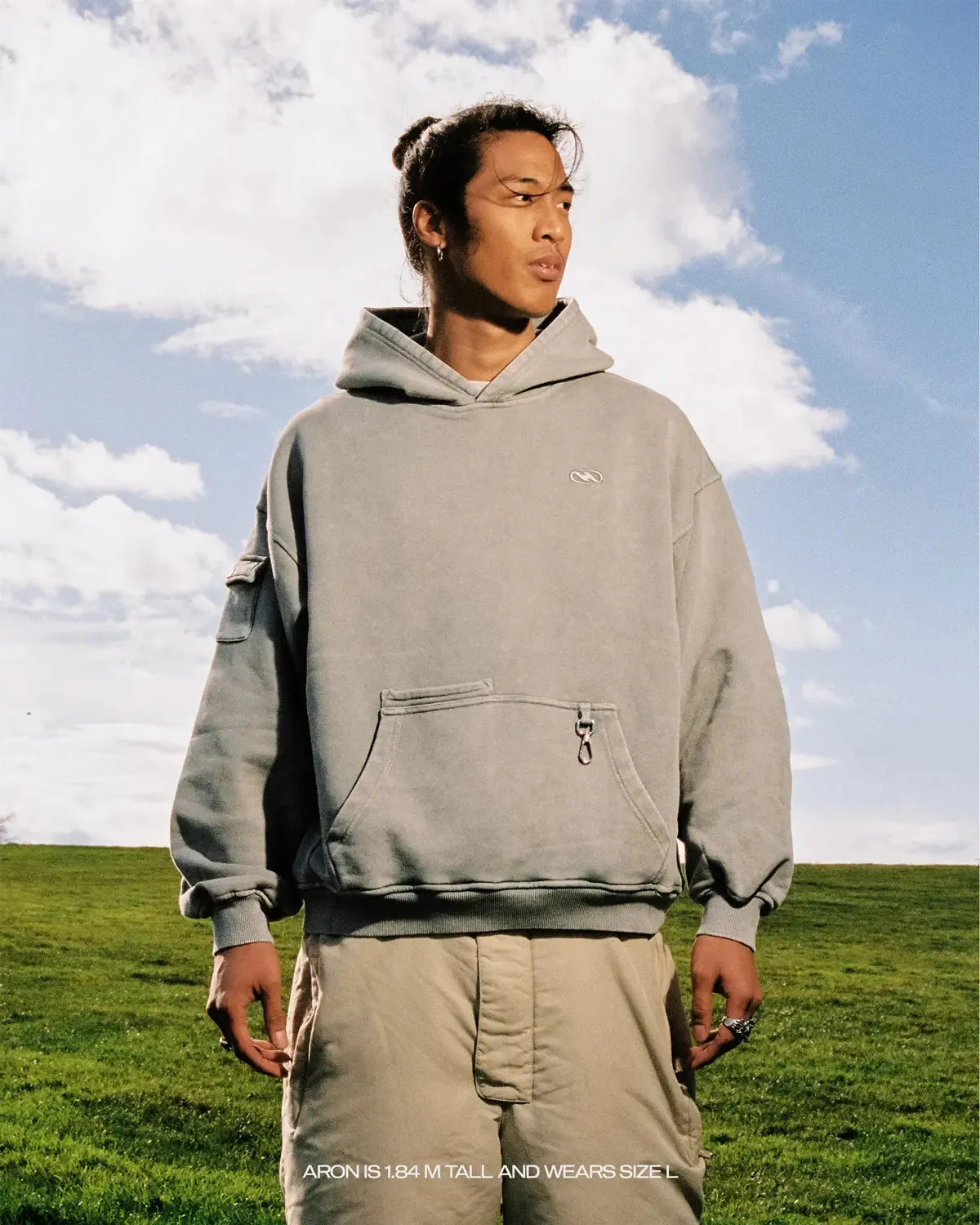 GREY CARGO HOODIE