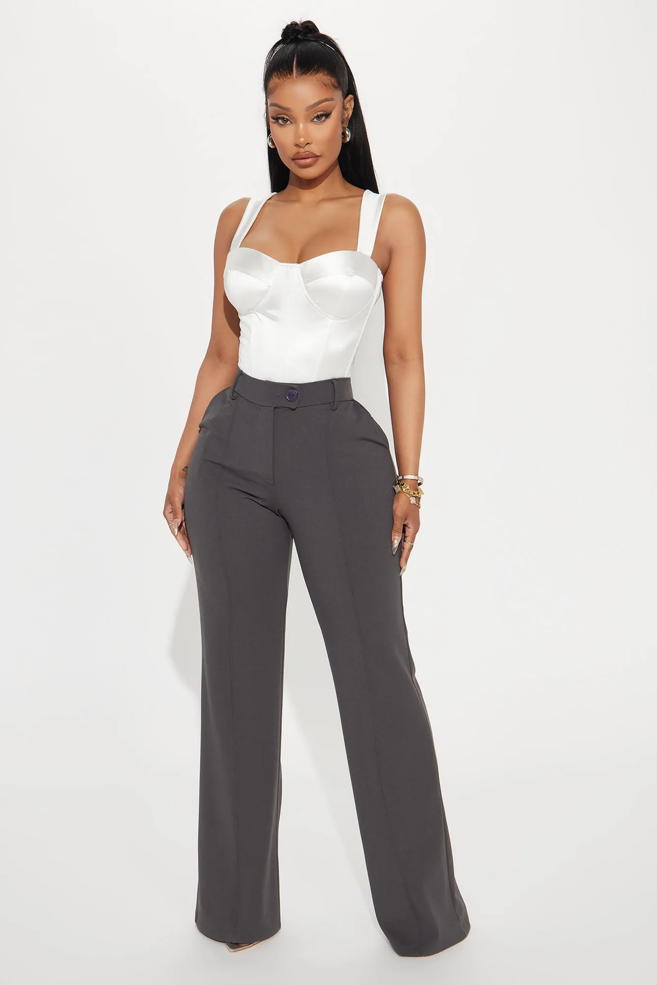 Heidi Wide Leg Trouser Pant - Charcoal