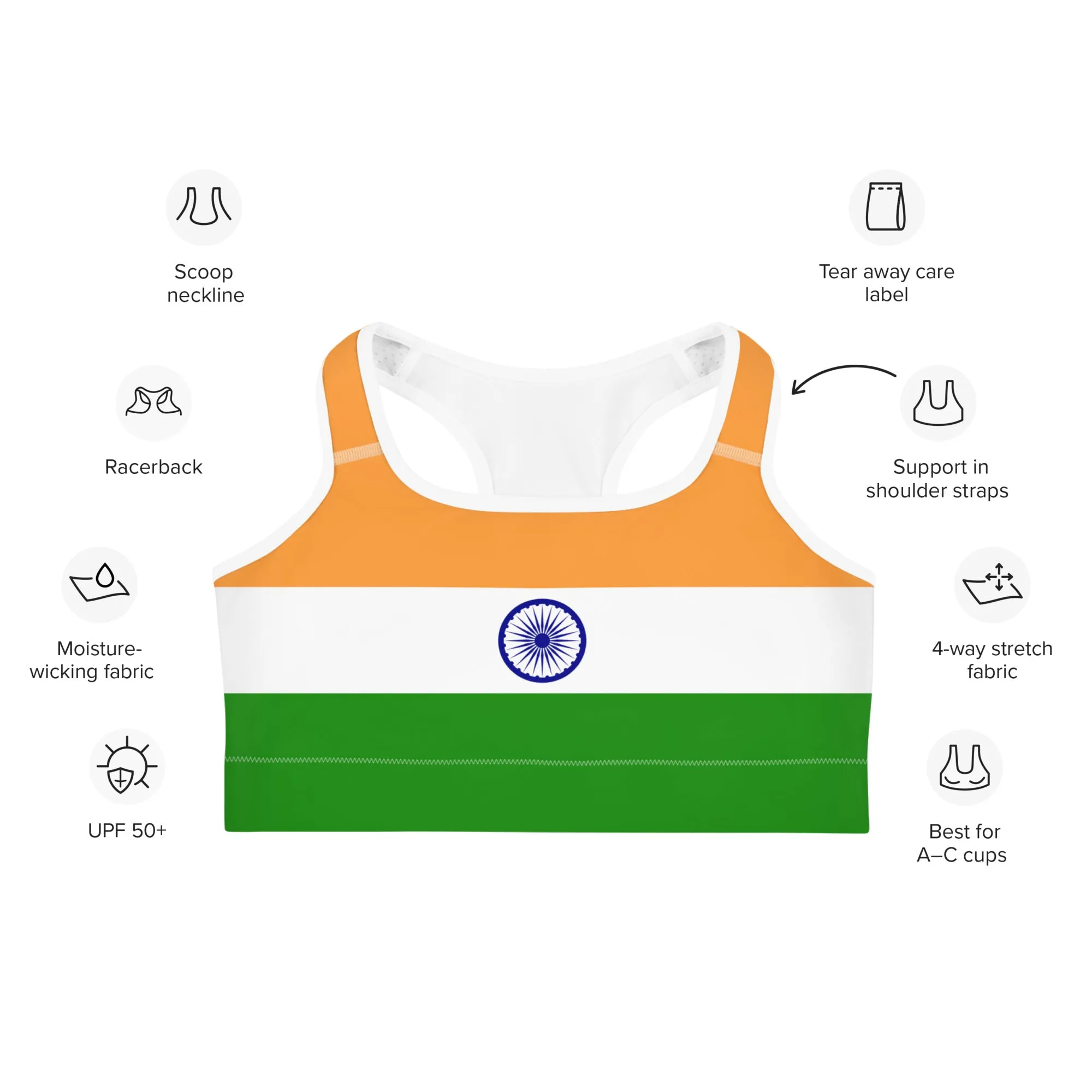 India Flag Sports Bra - Moisture-Wicking and Supportive Bra