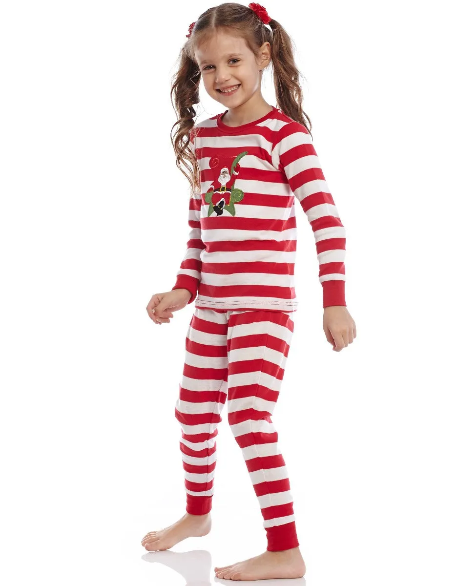 Kids Two Piece Red & White Stripes Santa Pajamas