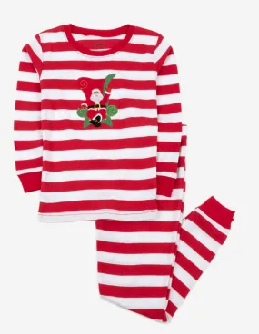 Kids Two Piece Red & White Stripes Santa Pajamas