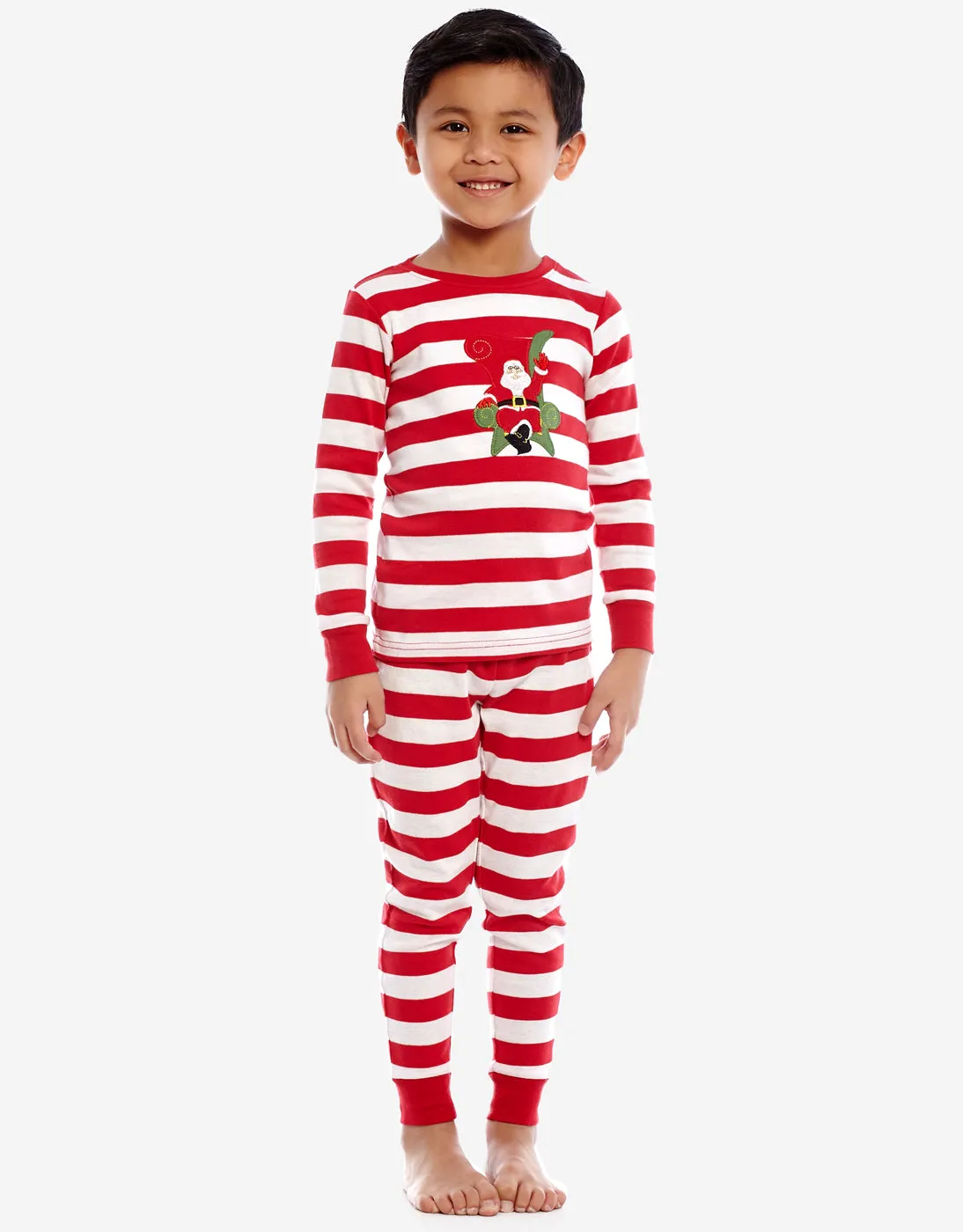 Kids Two Piece Red & White Stripes Santa Pajamas