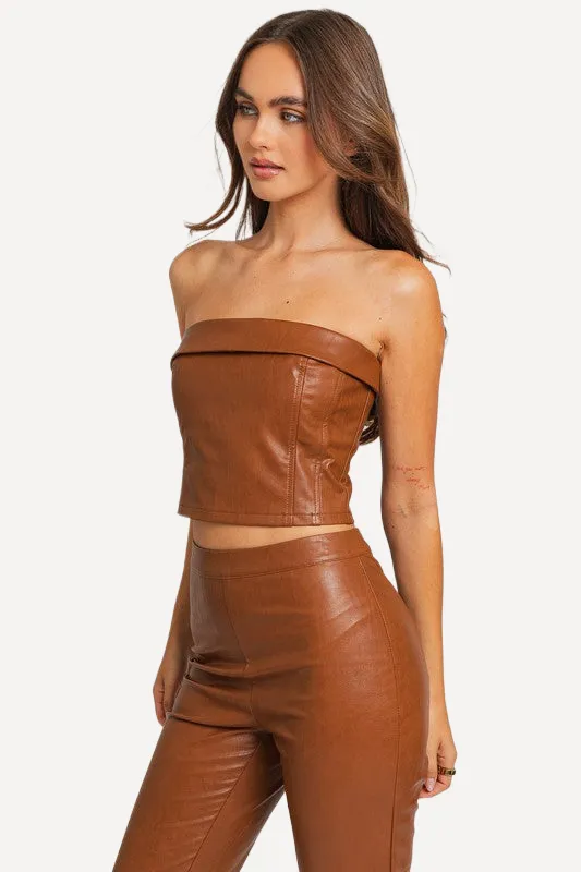 Leather Tube Top -Tan