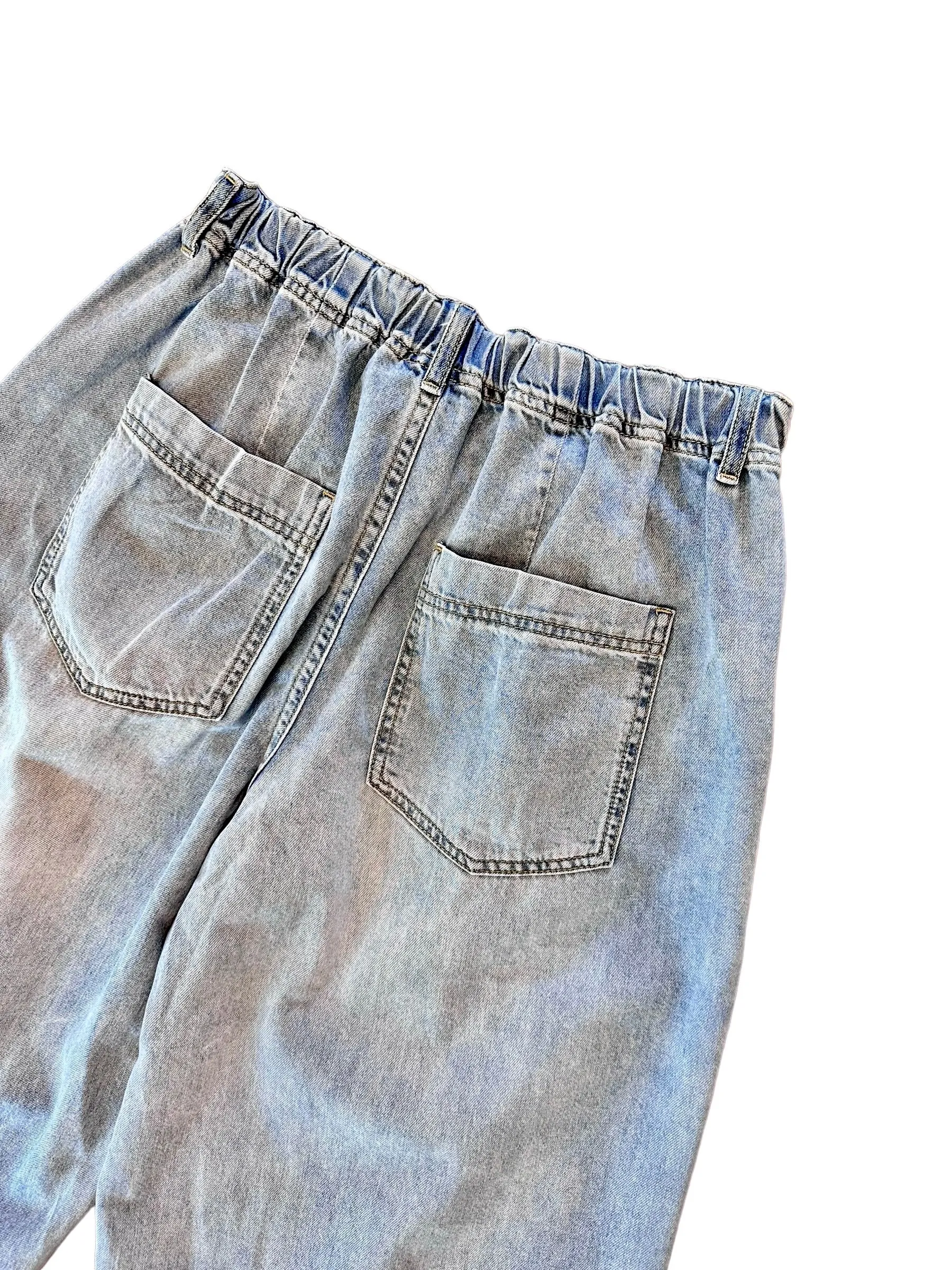 Loose Fit Barrel Jean with Pleat Detail in light denim by Miou Muse