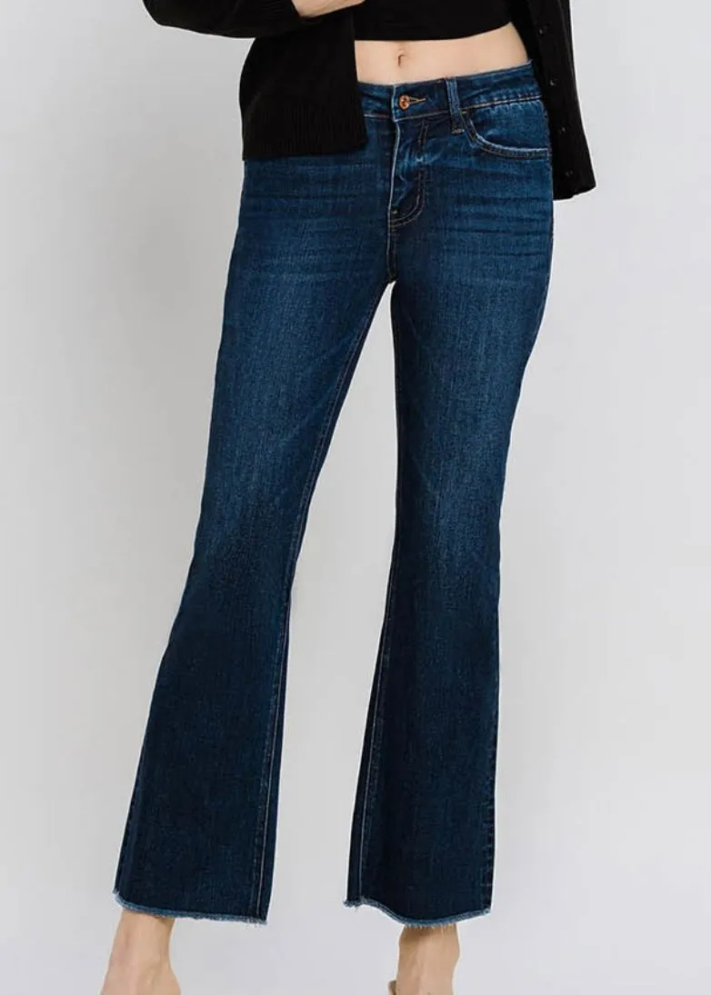 Lovervet Mid Rise Raw Hem Kick Flare Jeans