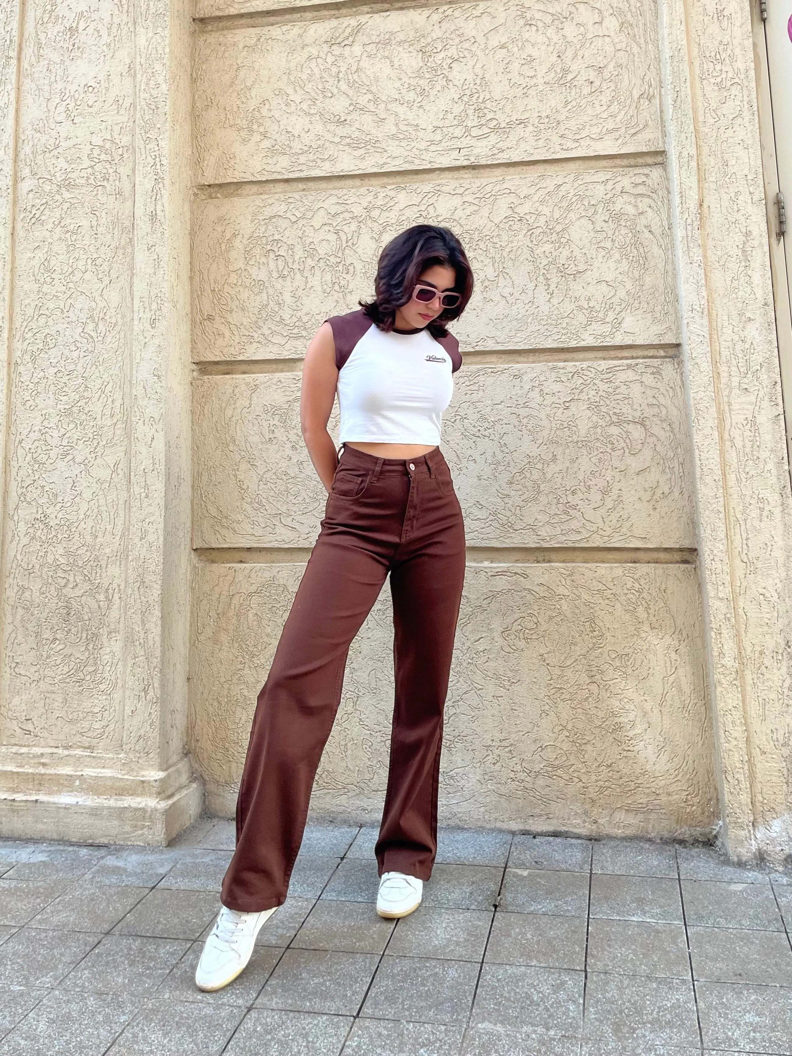 Mocha Brown Wide Leg High Waist Jeans