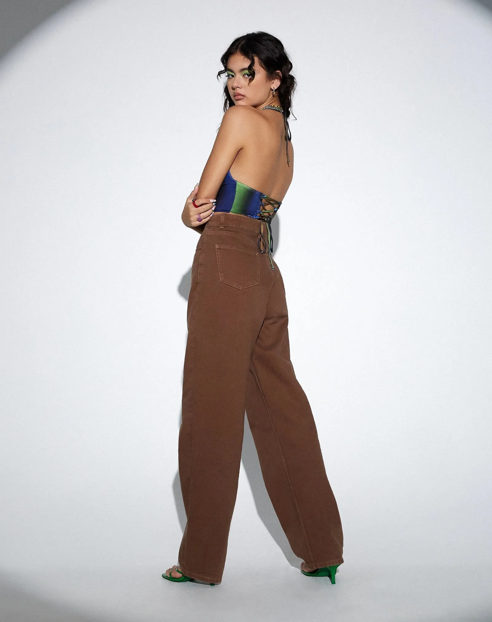 Mocha Brown Wide Leg High Waist Jeans