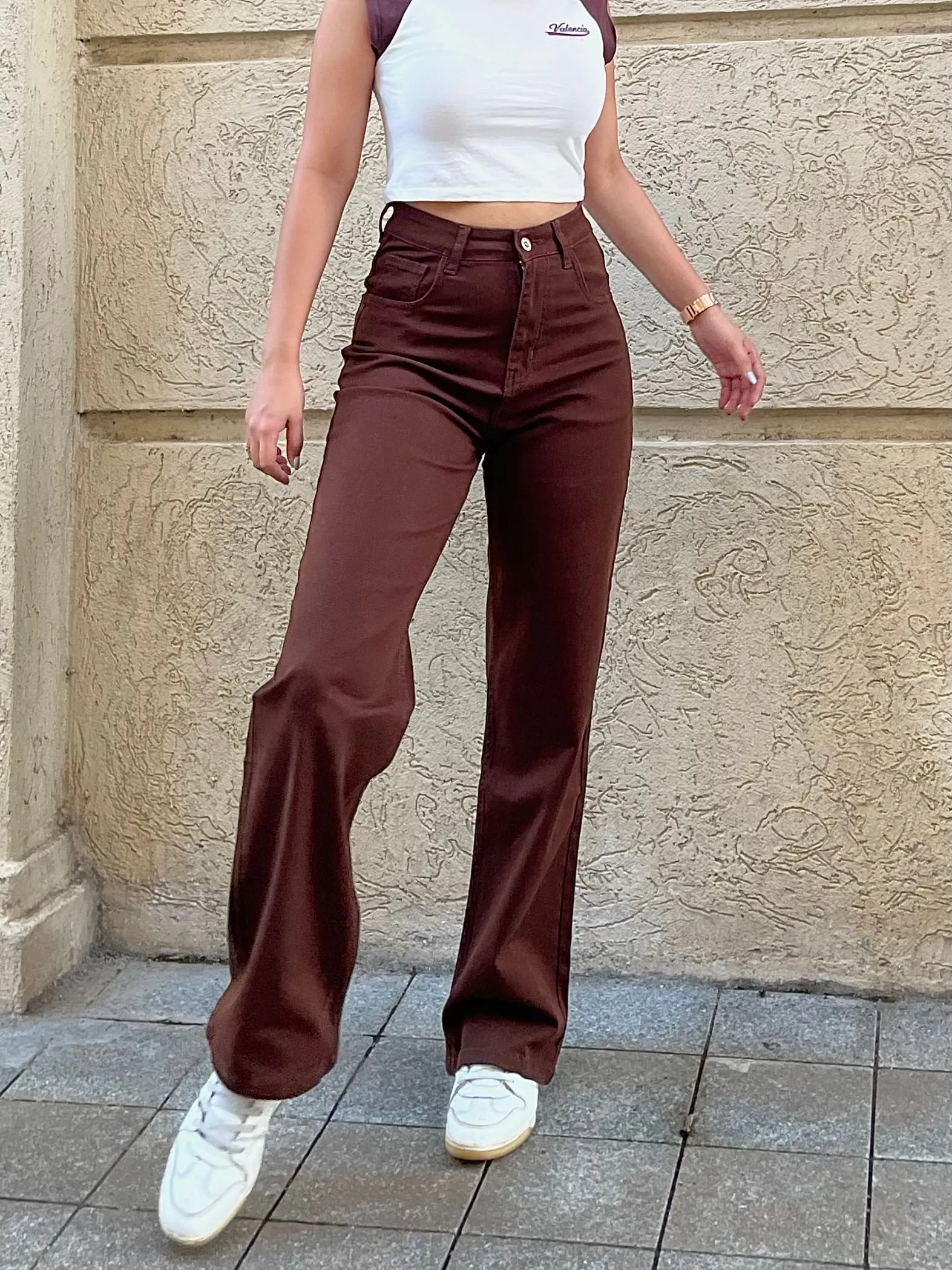 Mocha Brown Wide Leg High Waist Jeans