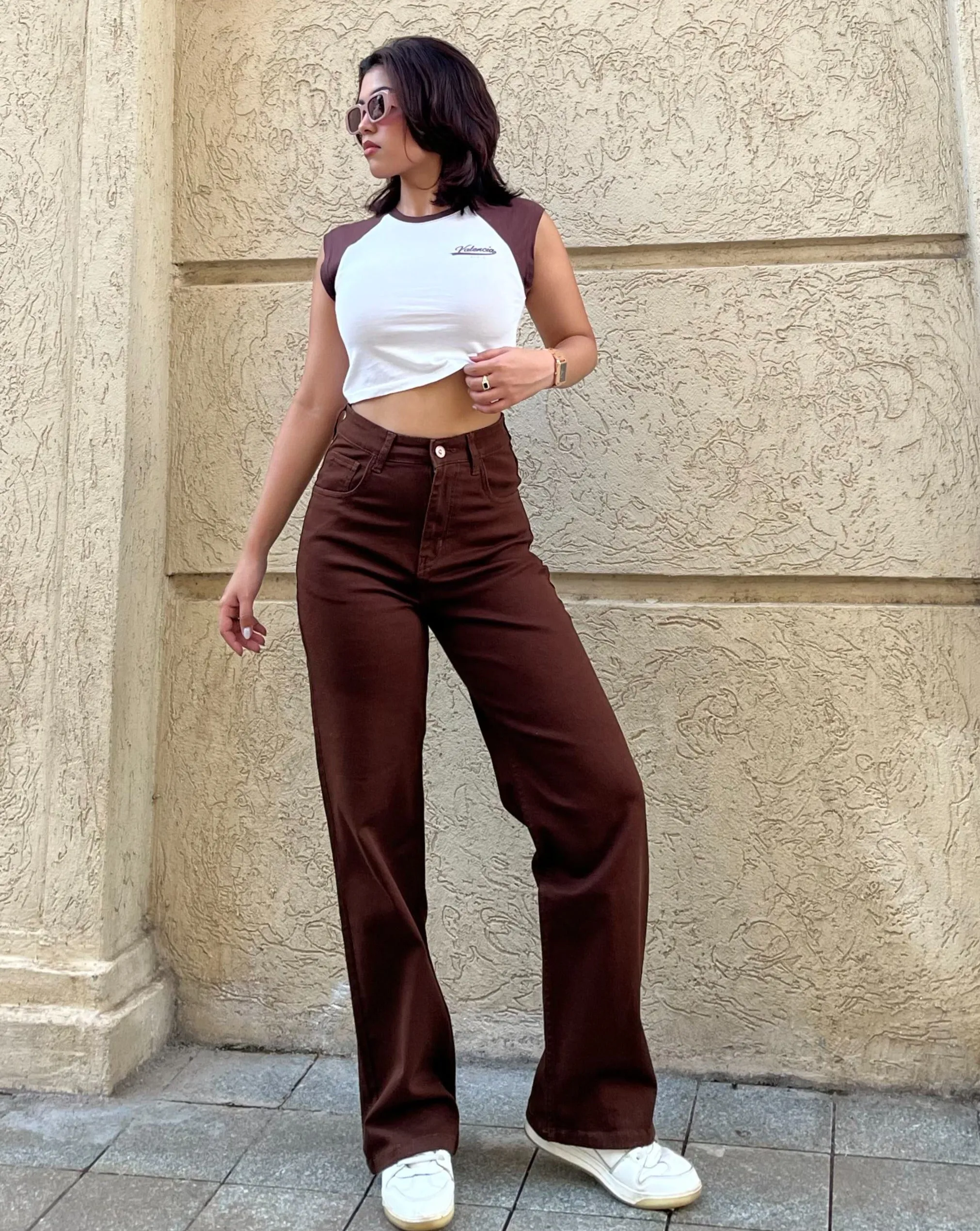 Mocha Brown Wide Leg High Waist Jeans