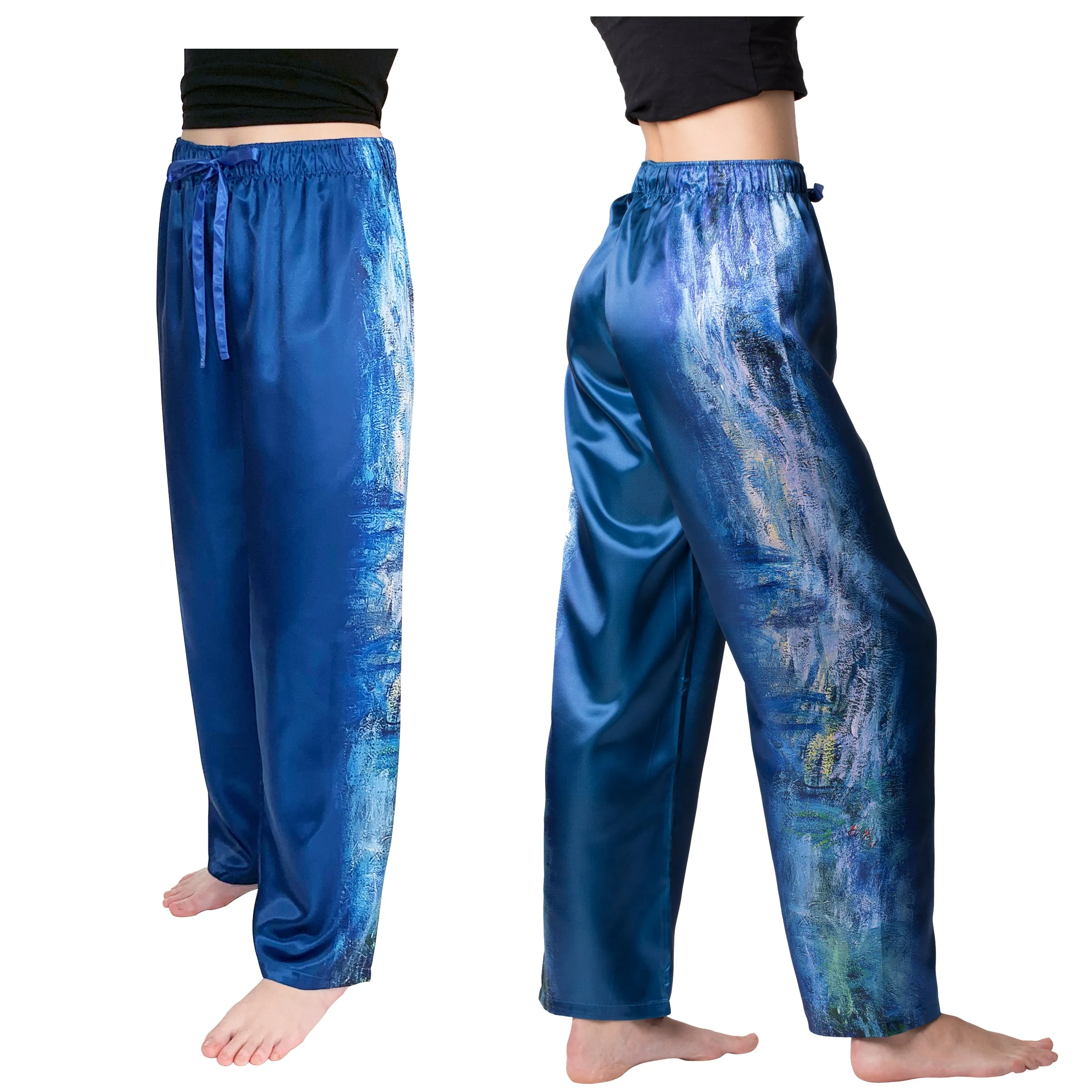 Monet Waterlilies and Reflection of a Willow Tree-Satin Pajama Pants