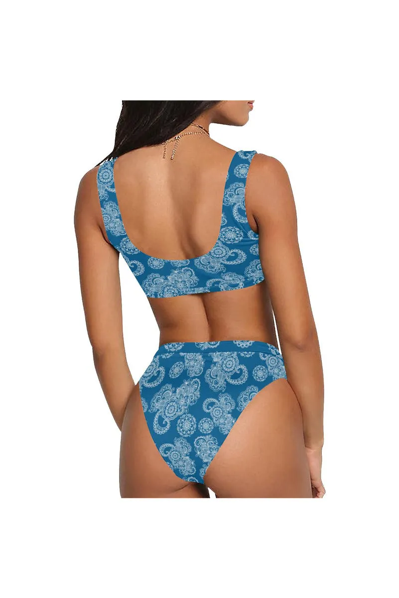 Paisley in Royal Blue Sport Top & High-Waisted Bikini Swimsuit (Model S07)