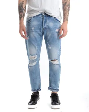 Pantaloni Jeans Uomo Loose Fit Denim Con Rotture Cinque Tasche Casual GIOSAL-P5308A