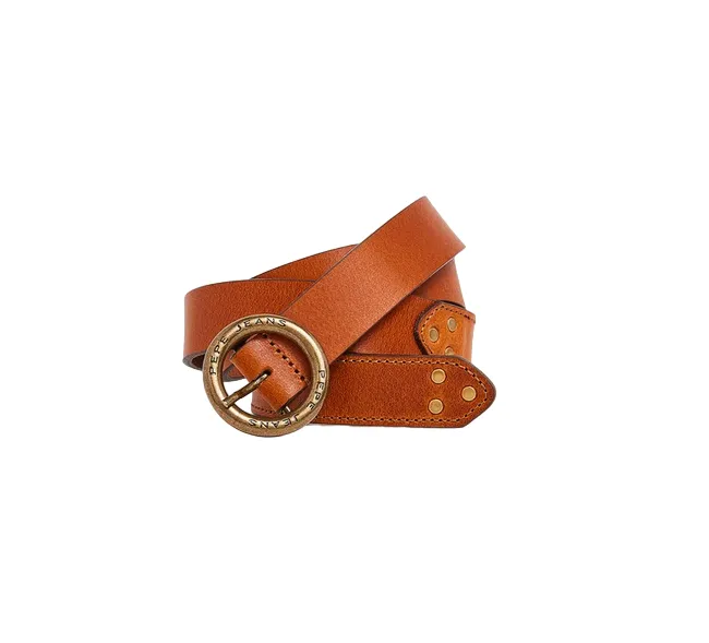 Pepe Jeans women's leather belt with round buckle Vivyan PL020840 859 tobacco