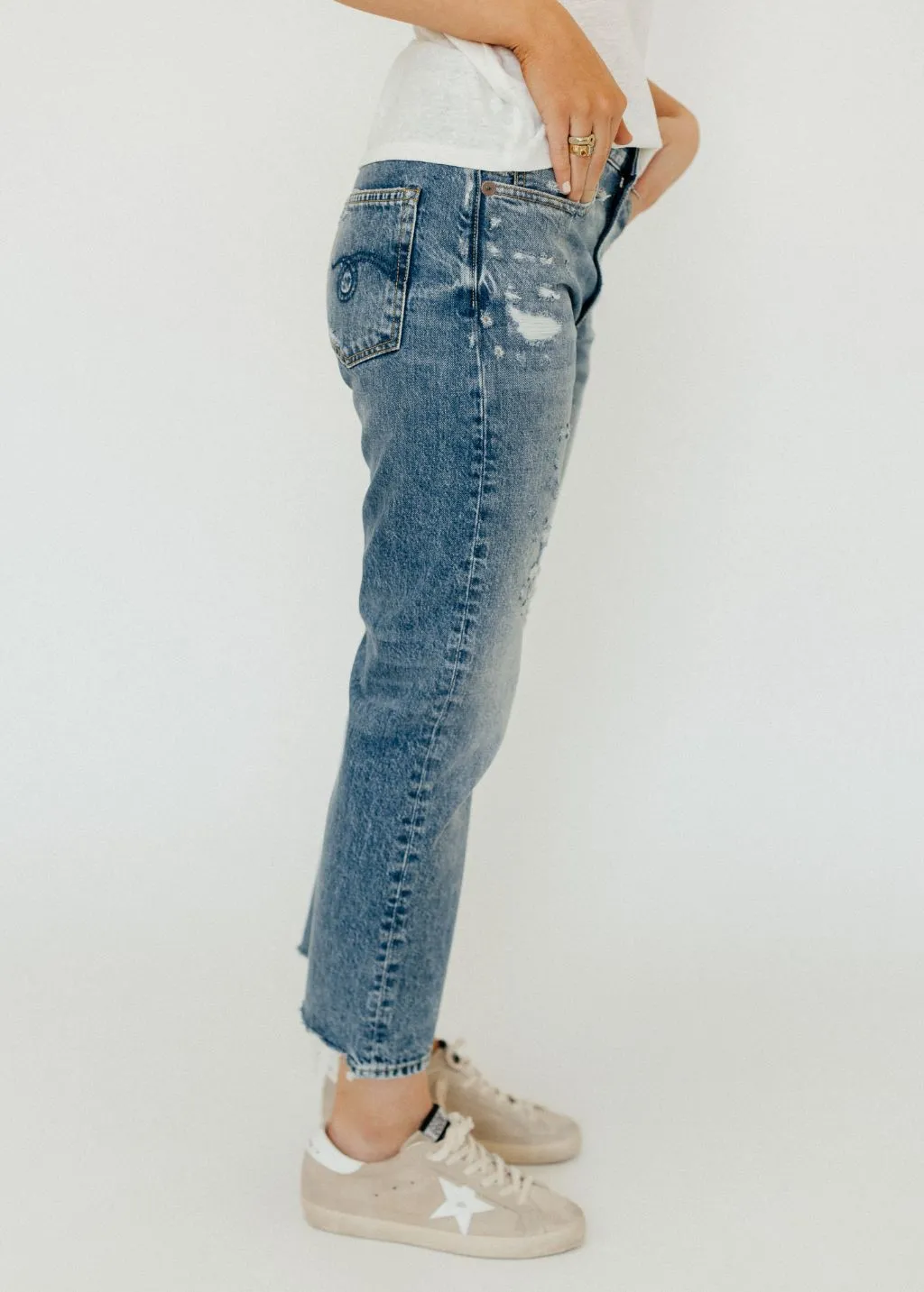 R13 Boyfriend Jeans in Bain Rips