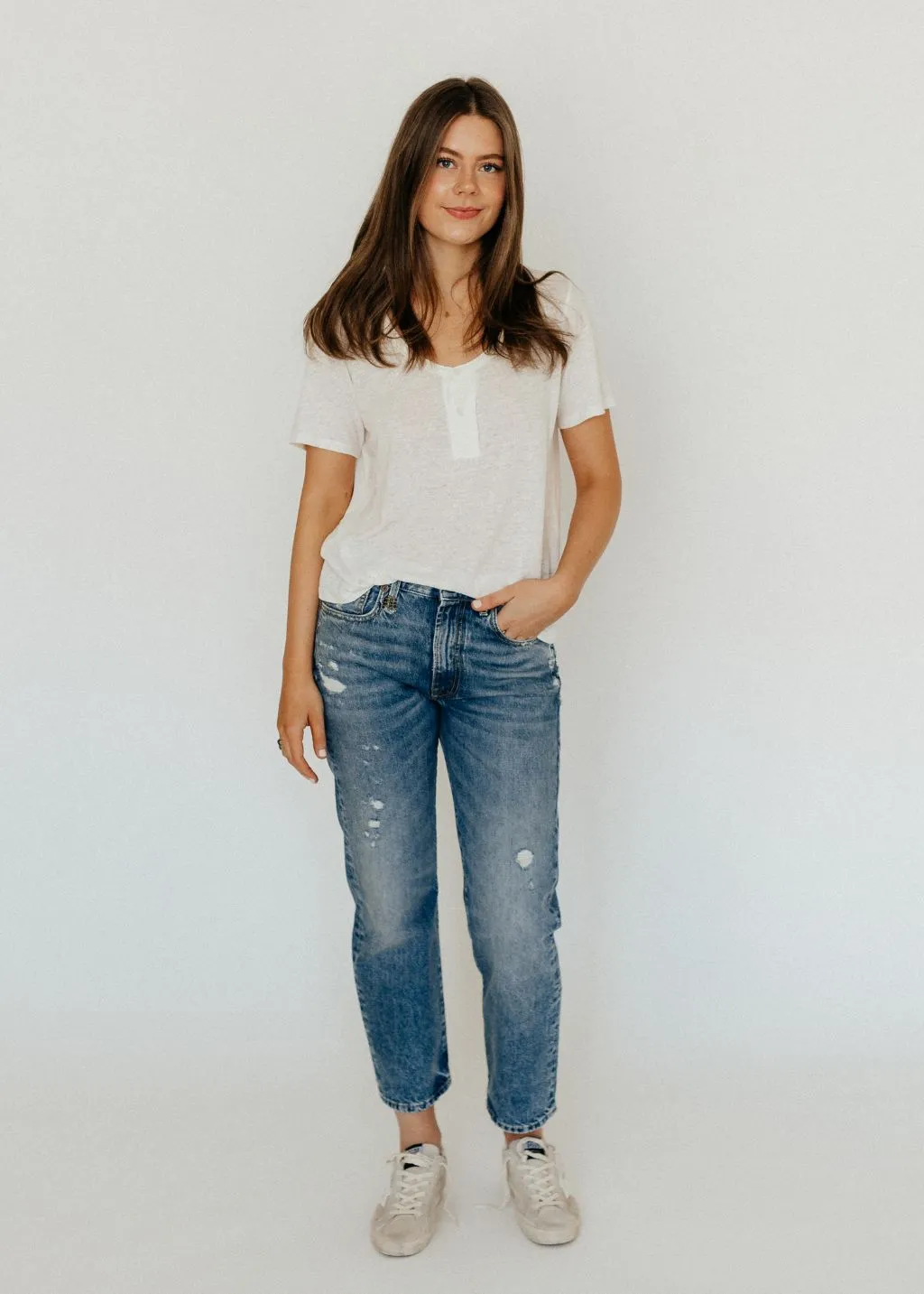 R13 Boyfriend Jeans in Bain Rips