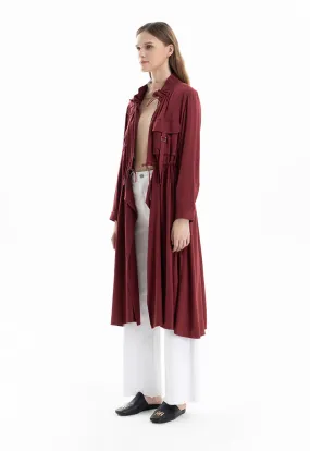 Solid Elasticated Drawstring Long Jacket