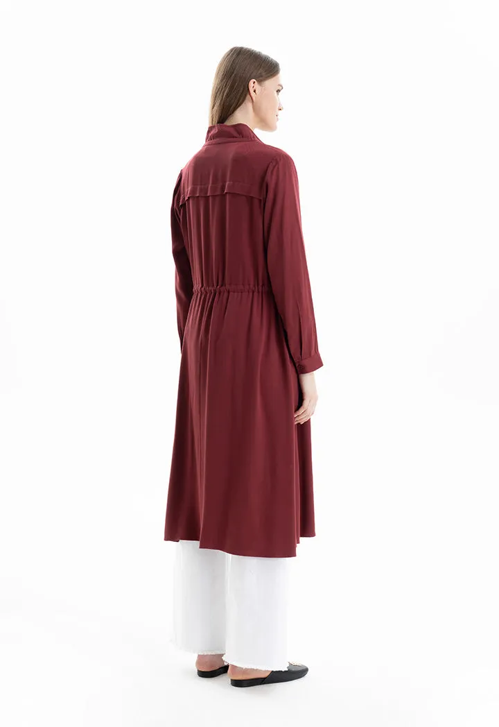 Solid Elasticated Drawstring Long Jacket