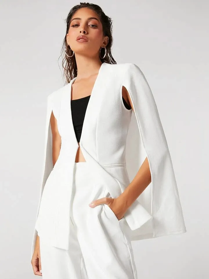 Solid open front cloak sleeve blazer