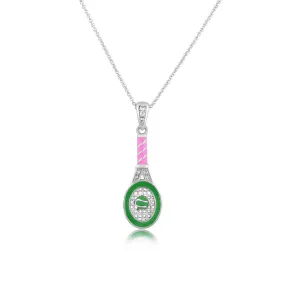 Tennis Racket Crystal Enamel White Gold Palladium Girl's Pendant Necklace